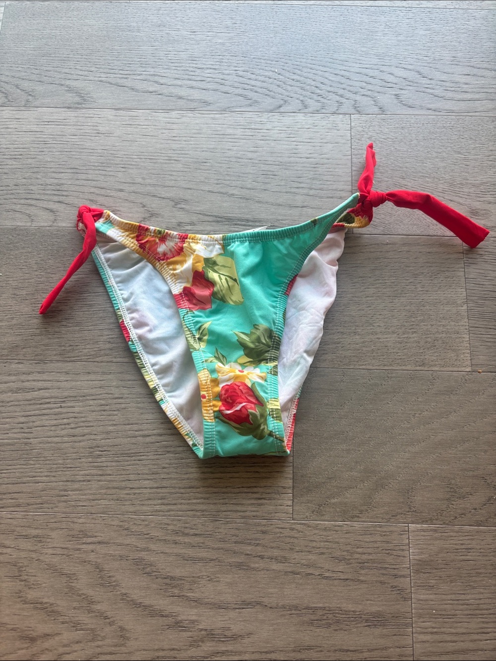 Letarte Floral Tie-Side Bikini Bottom in Aqua, Red, Yellow